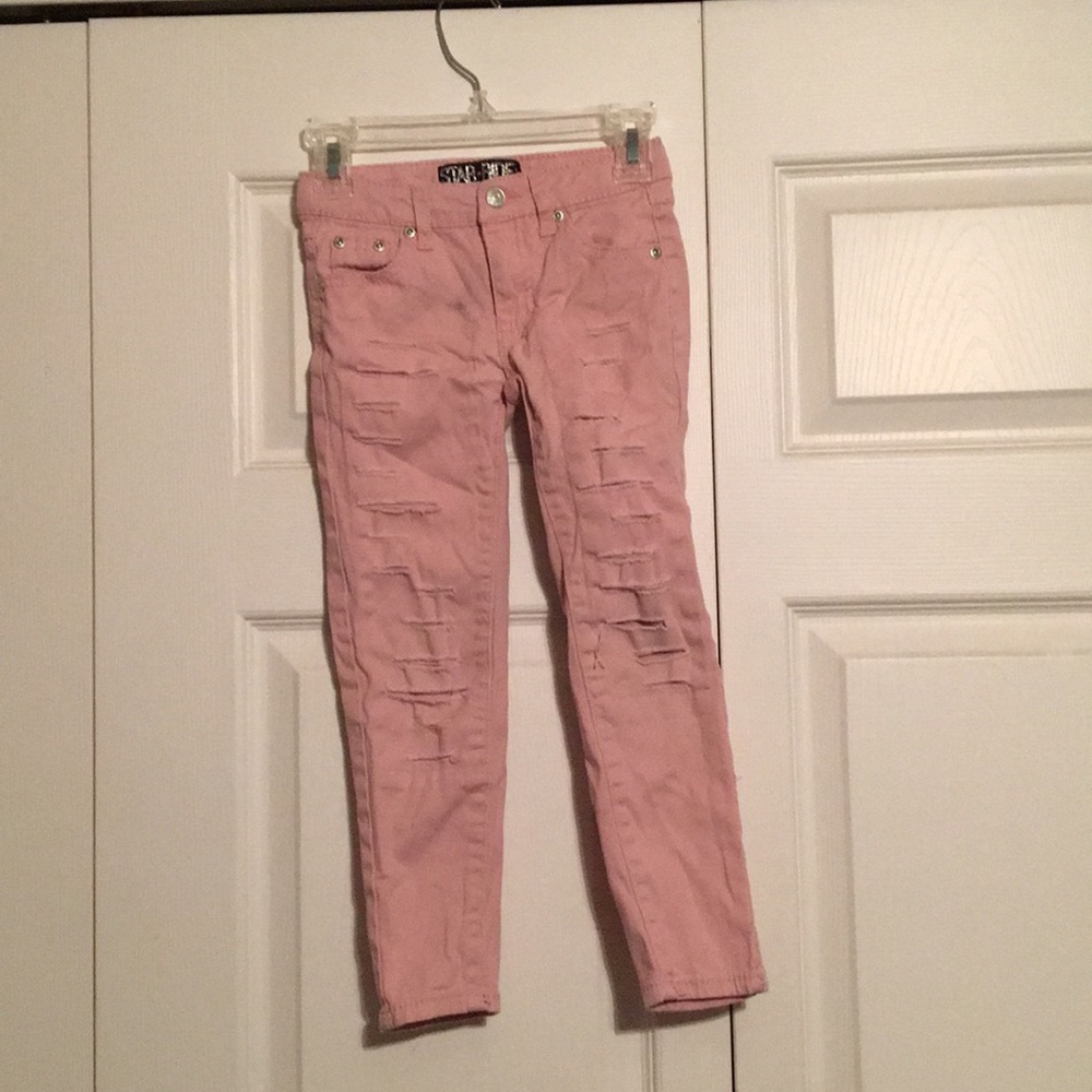 little girls ripped pink skinny jeans